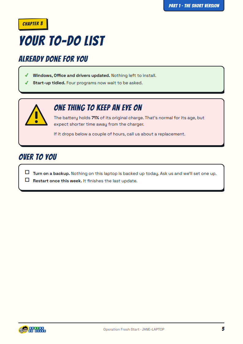 Report page: your to-do list